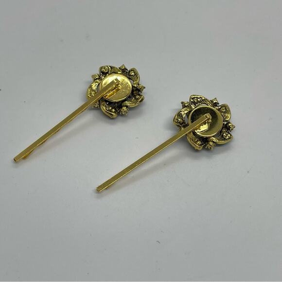 Handmade Blue Rhinestone Gold Set Hair Clips Whimsical HoCo Fairy Jewelry NWT - Picture 4 of 6